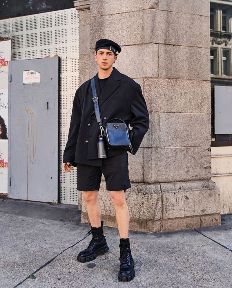 phối đồ với áo blazer nam cùng giày boots