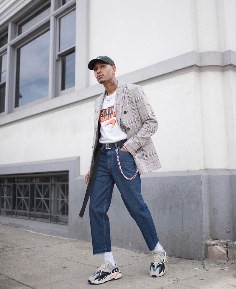 phối đồ với áo blazer nam cùng quần jeans