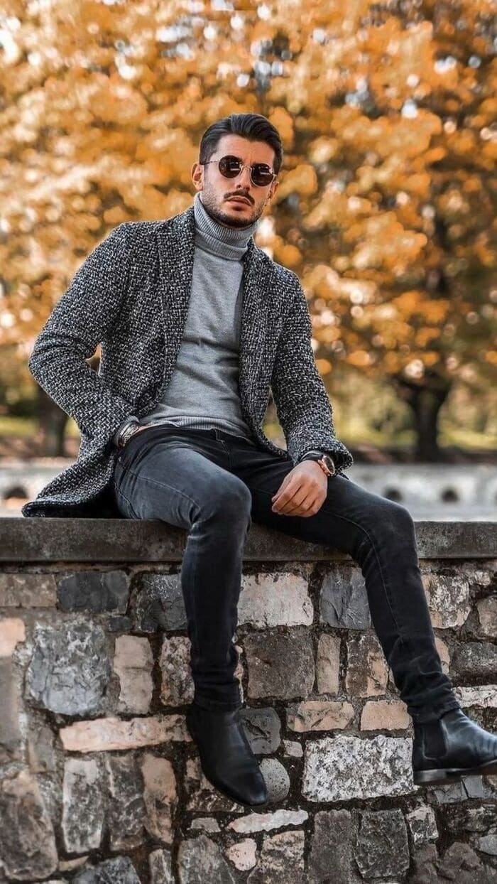 phối đồ với áo khoác nam cùng áo len