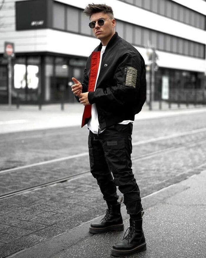 phối đồ với áo khoác nam cùng giày boots
