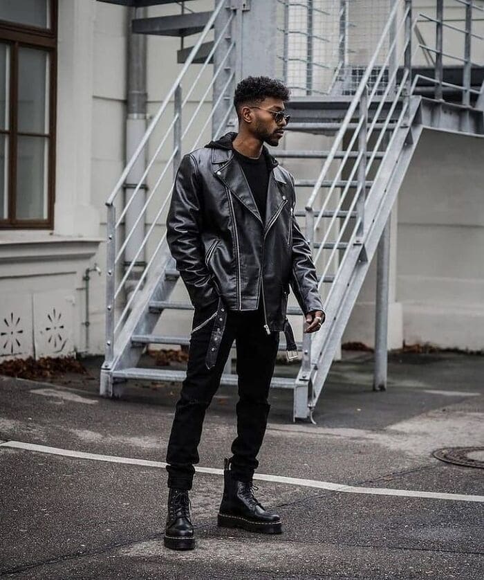 phối đồ với áo khoác nam cùng giày boots
