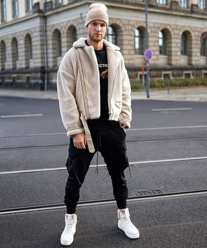 phối đồ với áo khoác nam cùng quần jogger